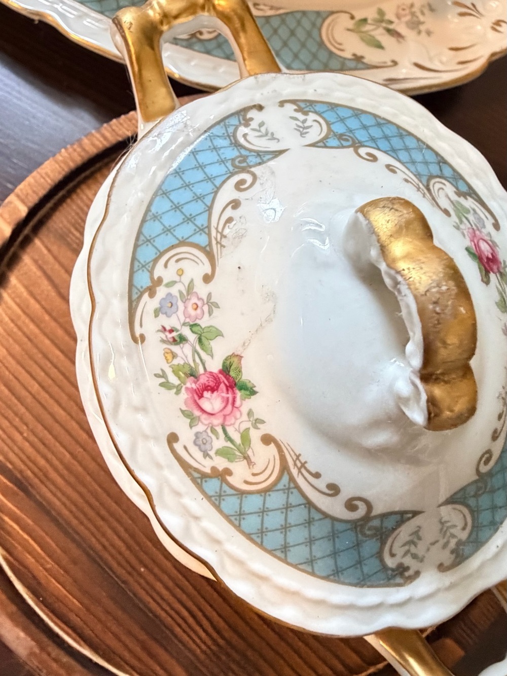 Vintage Royal Jackson / Myott Porcelain Serving Set - 3 Pieces (Blue Floral) - Picture 6 of 16